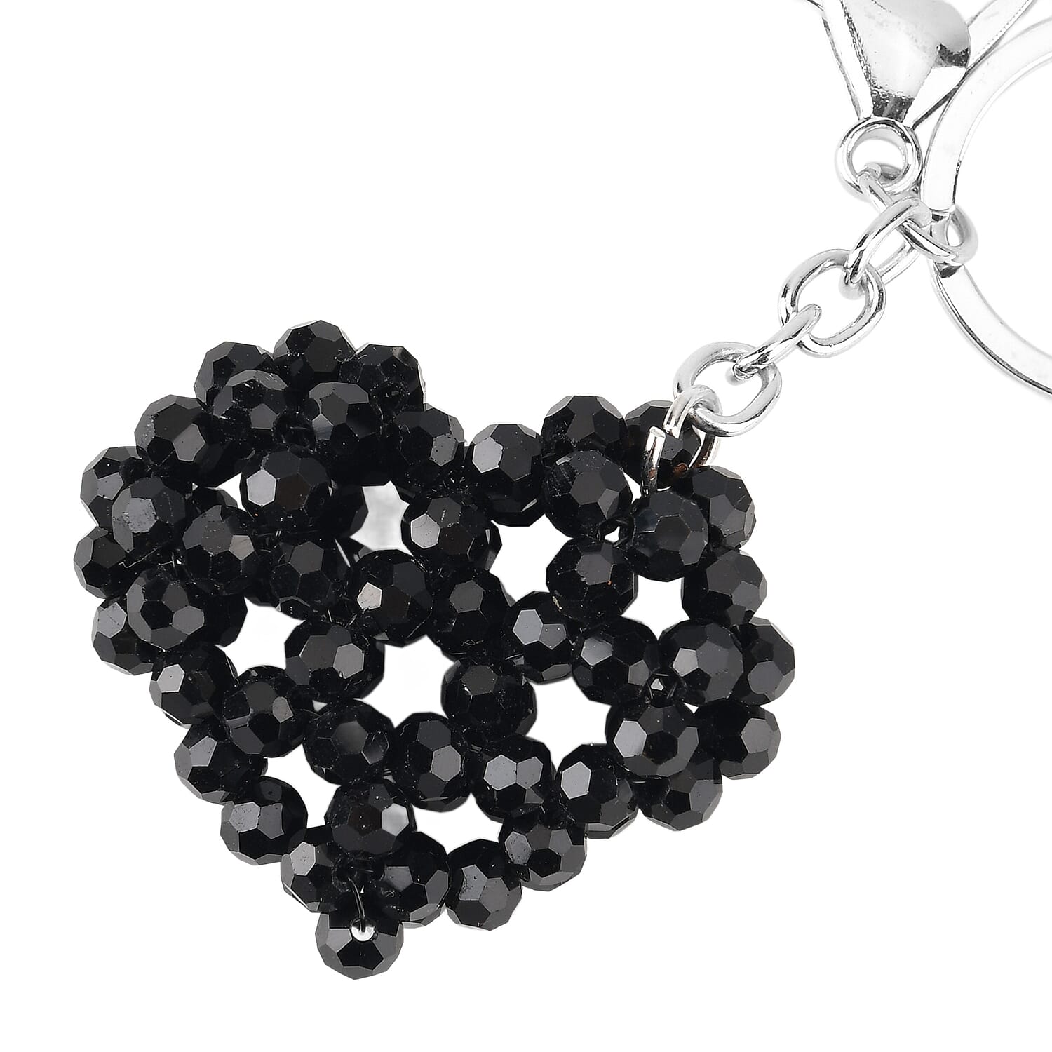 Set of 2 - Beaded Bear & Heart Design Key Chains (12cm) - White & Black