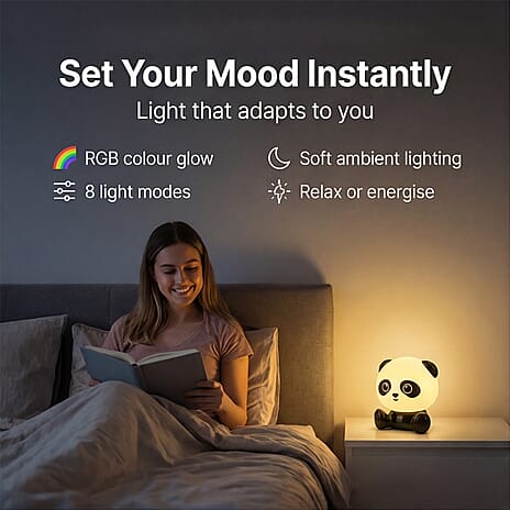 BLISS - BEYOND Panda Light with Bluetooth Speaker (26cm) - RGB LED Mood Lamp with 8 Gears - Black - White