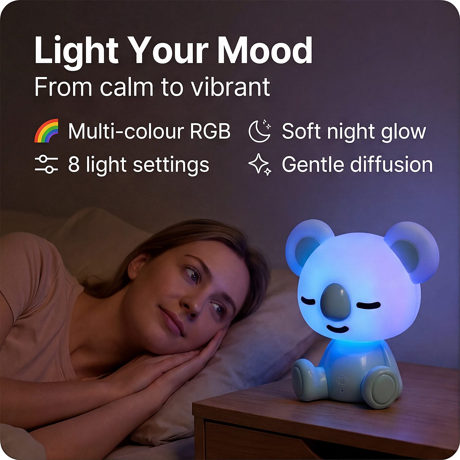 BLISS - BEYOND Koala Light with Bluetooth Speaker (26cm) - RGB LED Mood Lamp with 8 Gears, Rechargeable - Blue