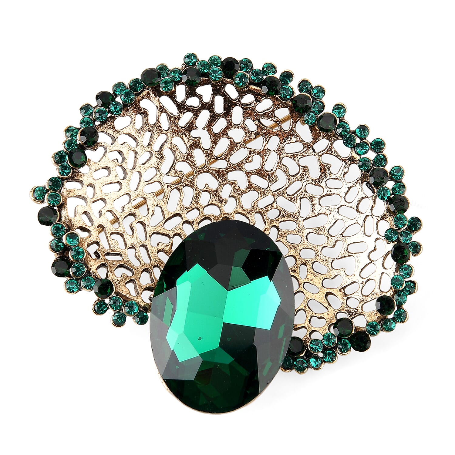 Set of 2 Vintage-Inspired Sparkling Stone Brooches - Green