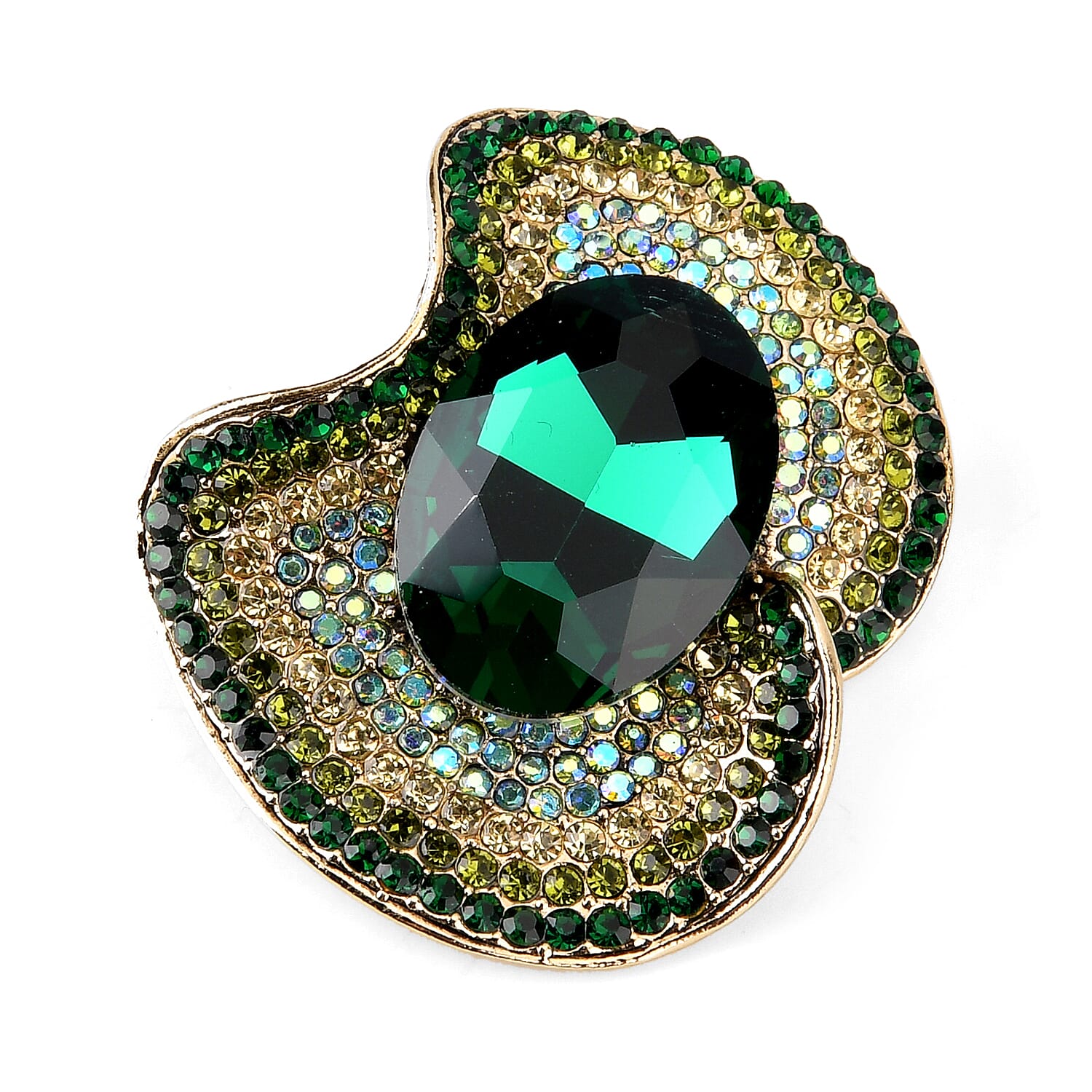 Set of 2 Vintage-Inspired Sparkling Stone Brooches - Green