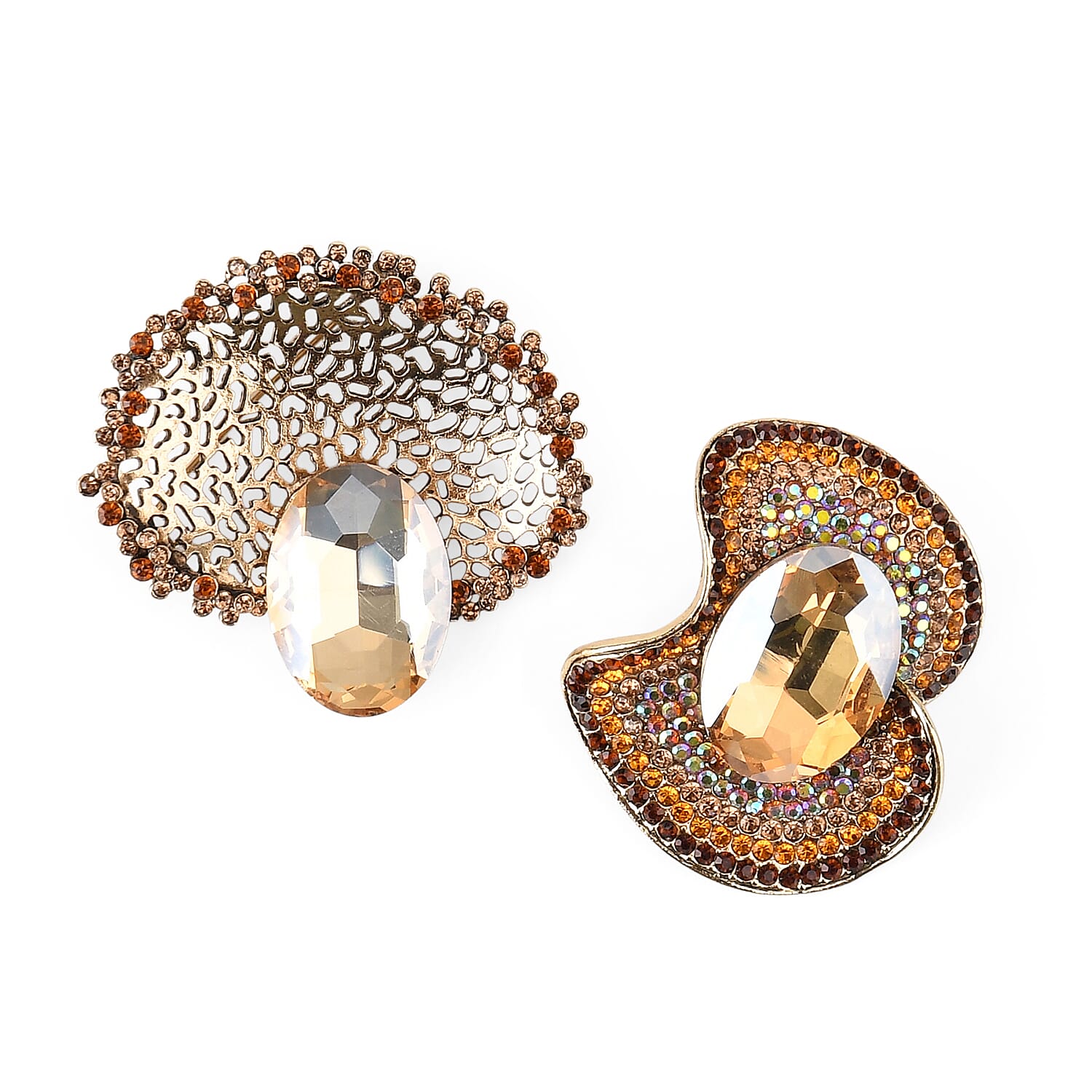 Set of 2 Vintage-Inspired Sparkling Stone Brooches - Yellow