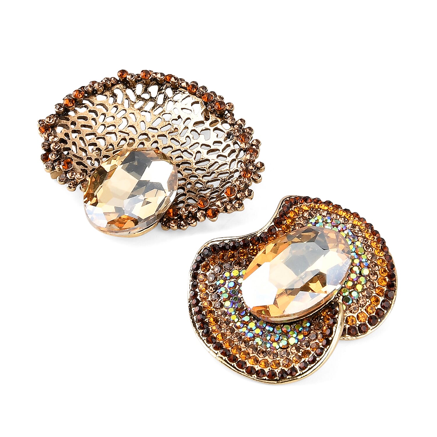 Set of 2 Vintage-Inspired Sparkling Stone Brooches - Yellow