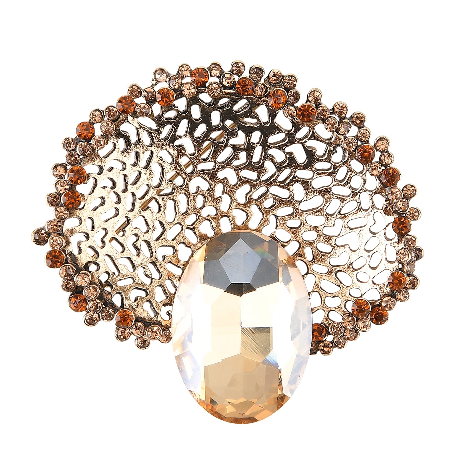 Set of 2 Vintage-Inspired Sparkling Stone Brooches - Yellow