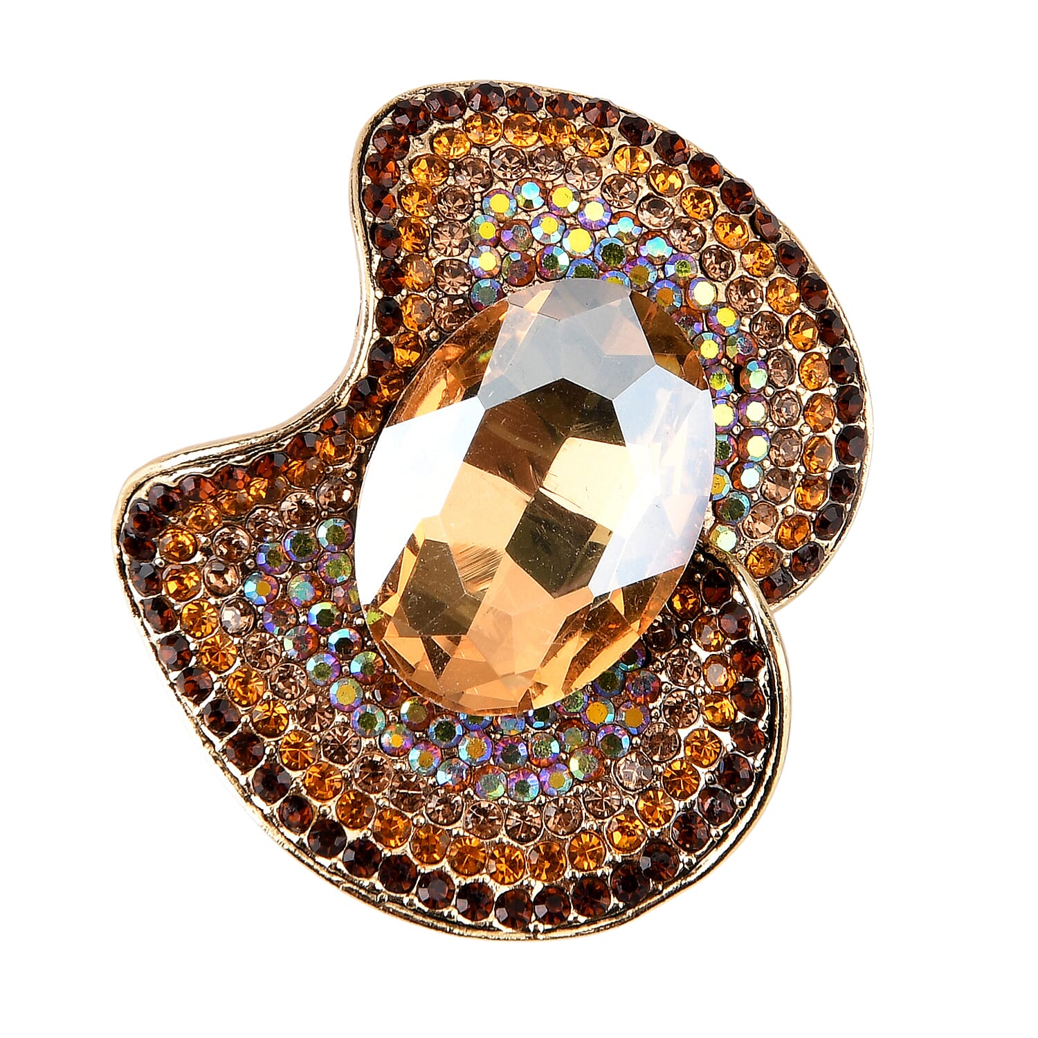 Set of 2 Vintage-Inspired Sparkling Stone Brooches - Yellow