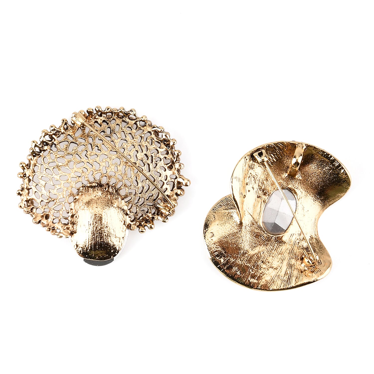 Set of 2 Vintage-Inspired Sparkling Stone Brooches - Yellow