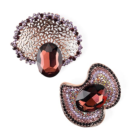 Set of 2 Vintage-Inspired Sparkling Stone Brooches - Purple