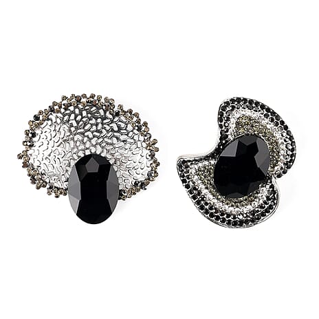 Set of 2 Vintage-Inspired Sparkling Stone Brooches - Silver
