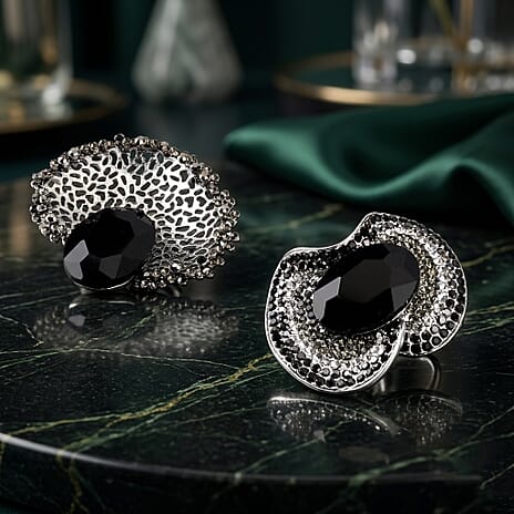 Set of 2 Vintage-Inspired Sparkling Stone Brooches - Silver