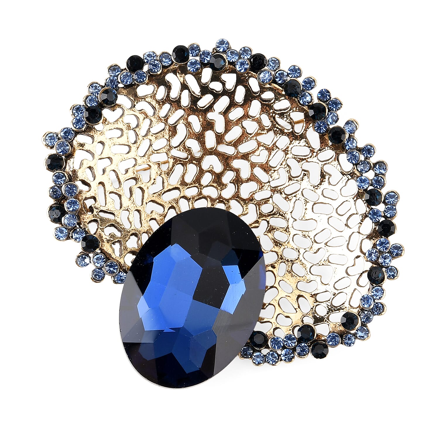 Set of 2 Vintage-Inspired Sparkling Stone Brooches - Blue