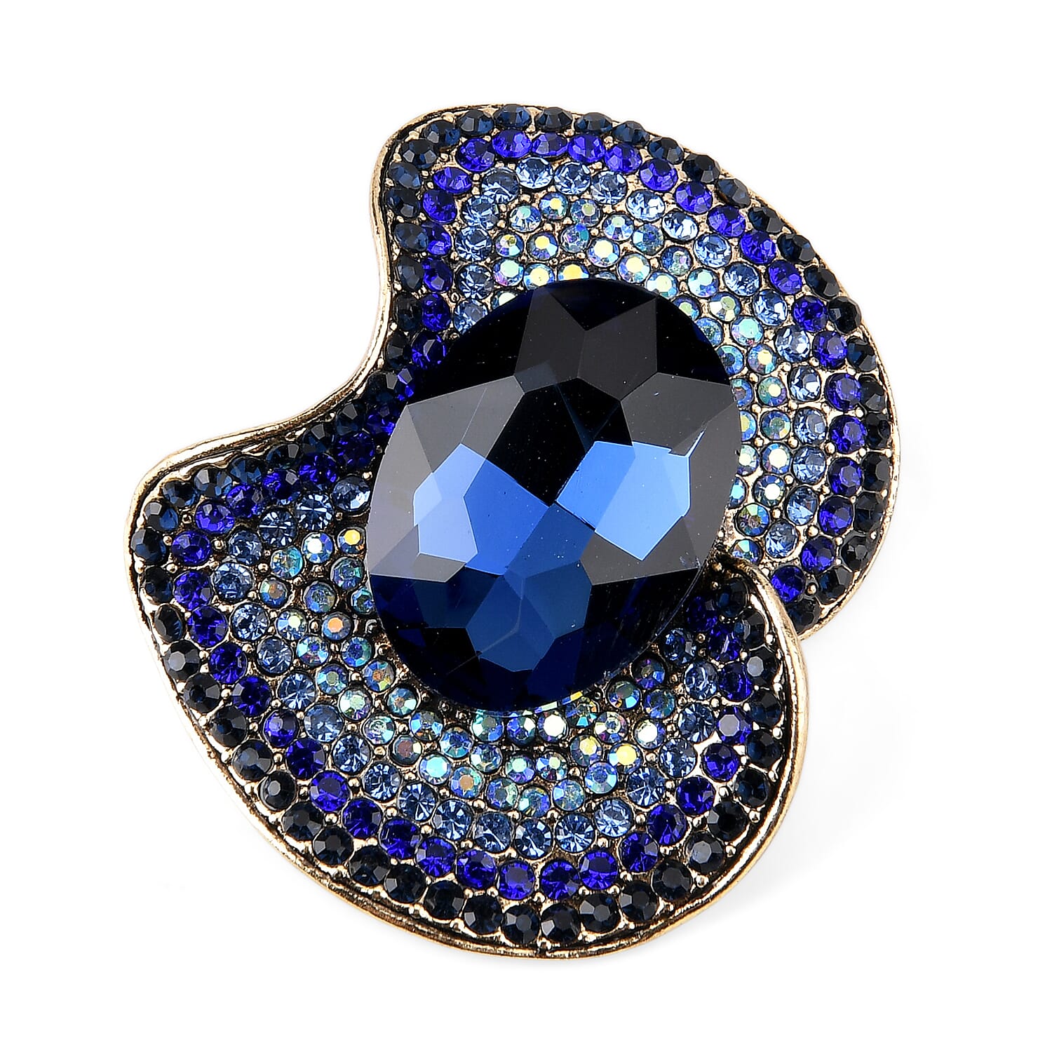 Set of 2 Vintage-Inspired Sparkling Stone Brooches - Blue
