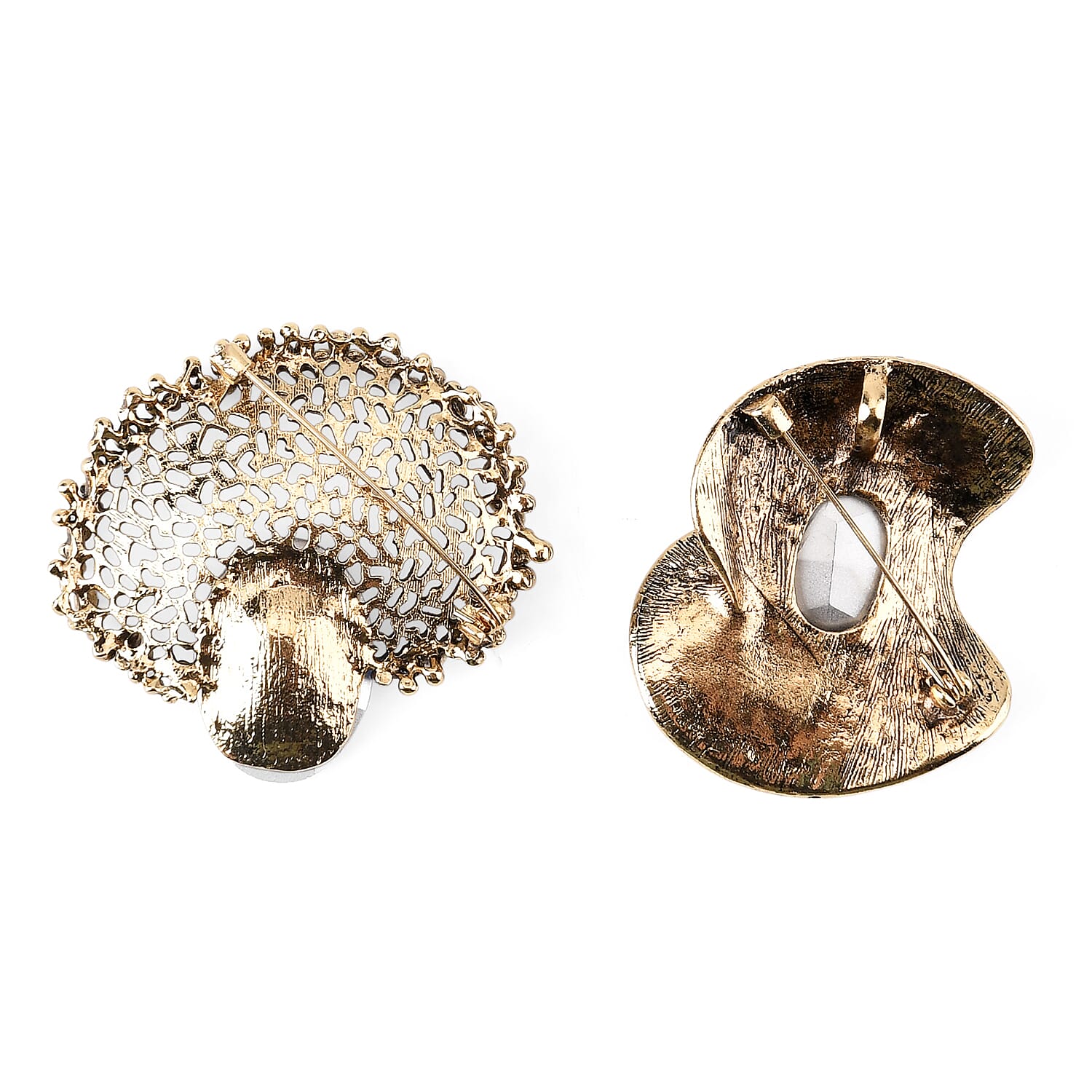 Set of 2 Vintage-Inspired Sparkling Stone Brooches - Blue