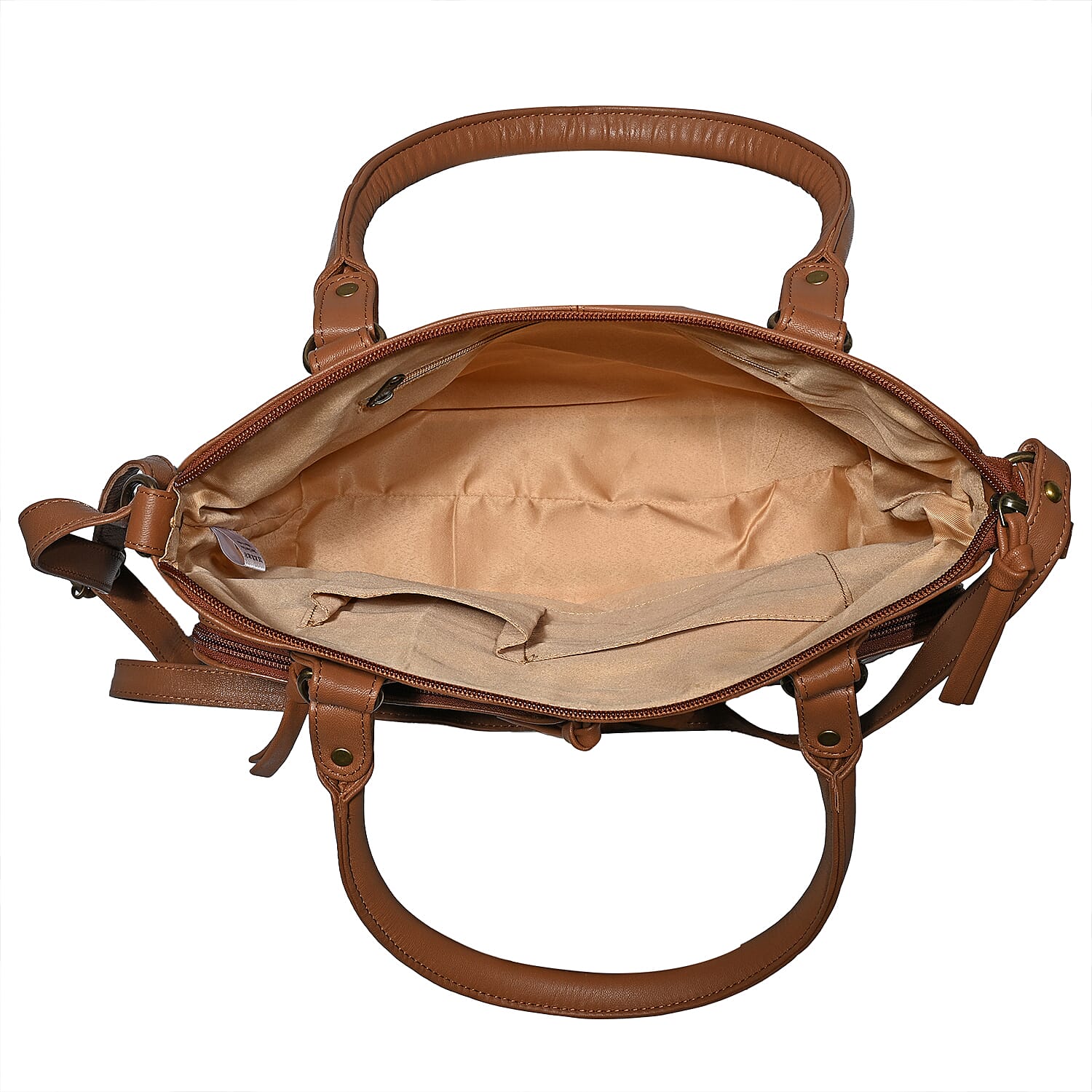 La Marey Genuine Leather Sunflower Embroidery Handbag with Crossbody Shoulder Strap - Light Brown