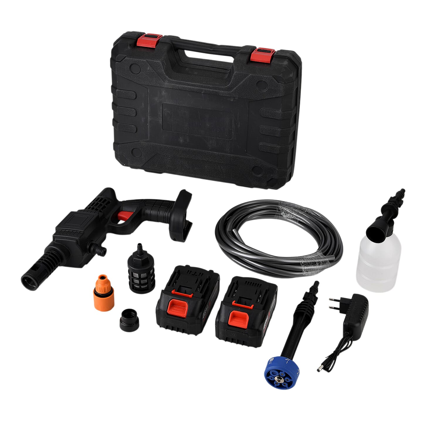 Cordless High-Power Pressure Washer - 260W Portable Jet Wash with 2x 6000mAh Batteries, 5m Hose & Foam Pot Cleaning Kit - Black