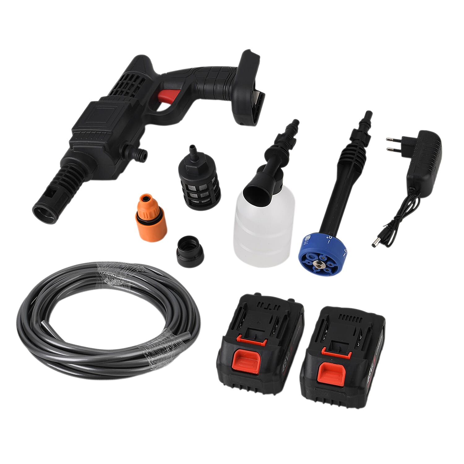 Cordless High-Power Pressure Washer - 260W Portable Jet Wash with 2x 6000mAh Batteries, 5m Hose & Foam Pot Cleaning Kit - Black