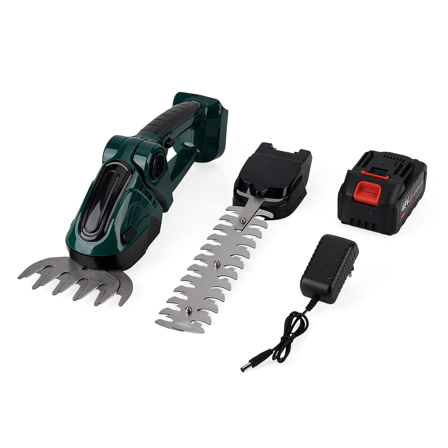 Cordless High-Power Grass Shear - Electric Shrub Trimmer with Battery - Dark Green
