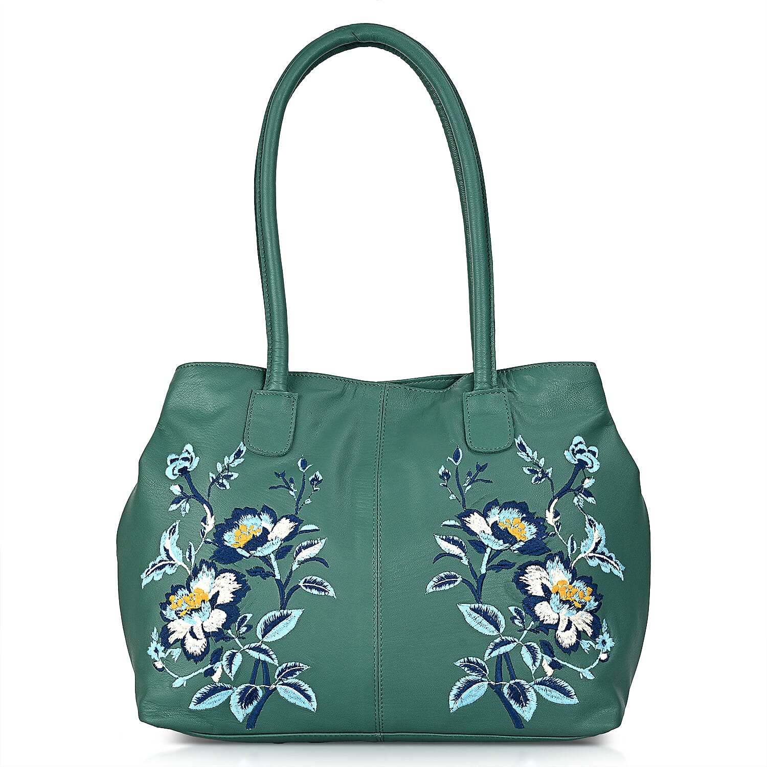La Marey Leather Embroidery Tote Bag (Size 45x27x10 cm) - Turquoise