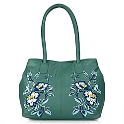 La Marey Leather Embroidery Tote Bag (Size 45x27x10 cm) - Tan