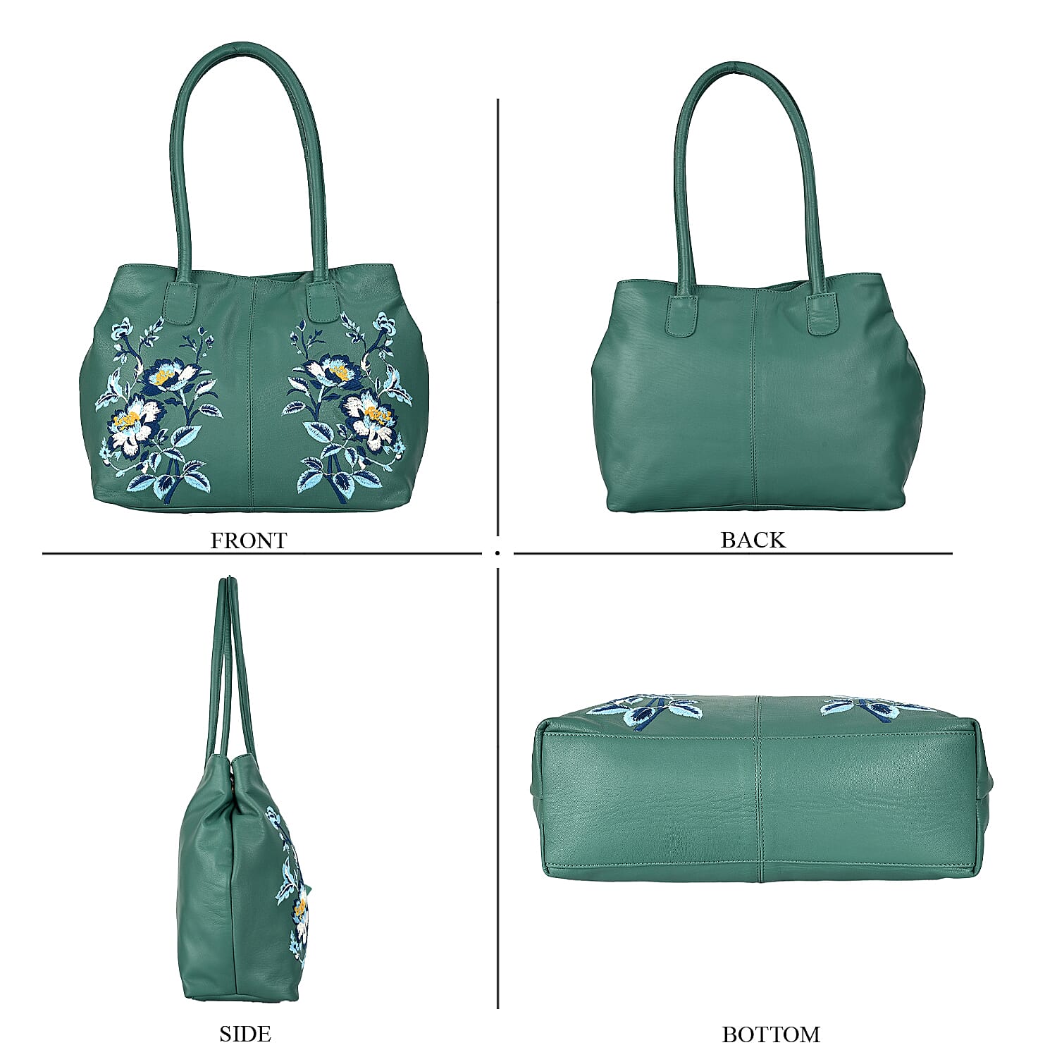 La Marey Leather Embroidery Tote Bag (Size 45x27x10 cm) - Turquoise