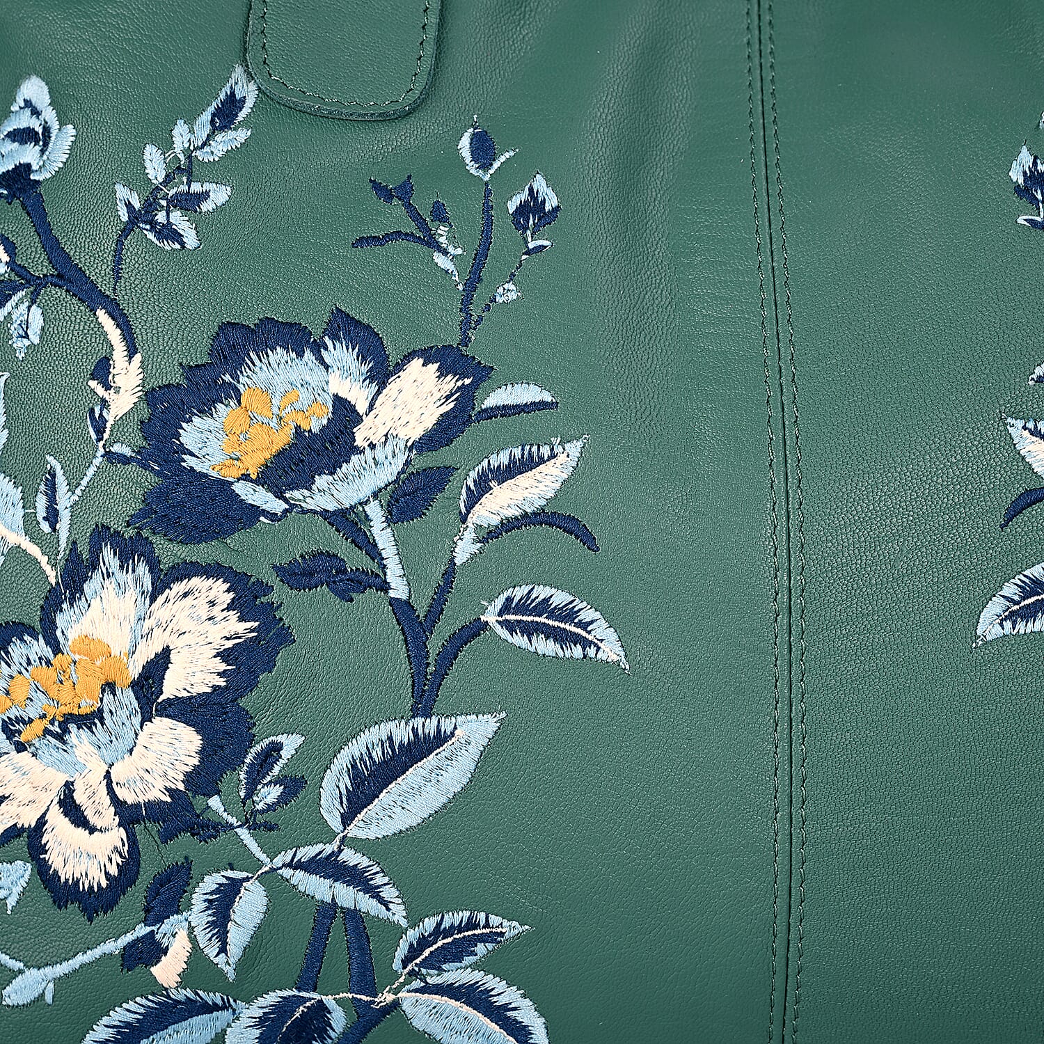 La Marey Leather Embroidery Tote Bag (Size 45x27x10 cm) - Turquoise