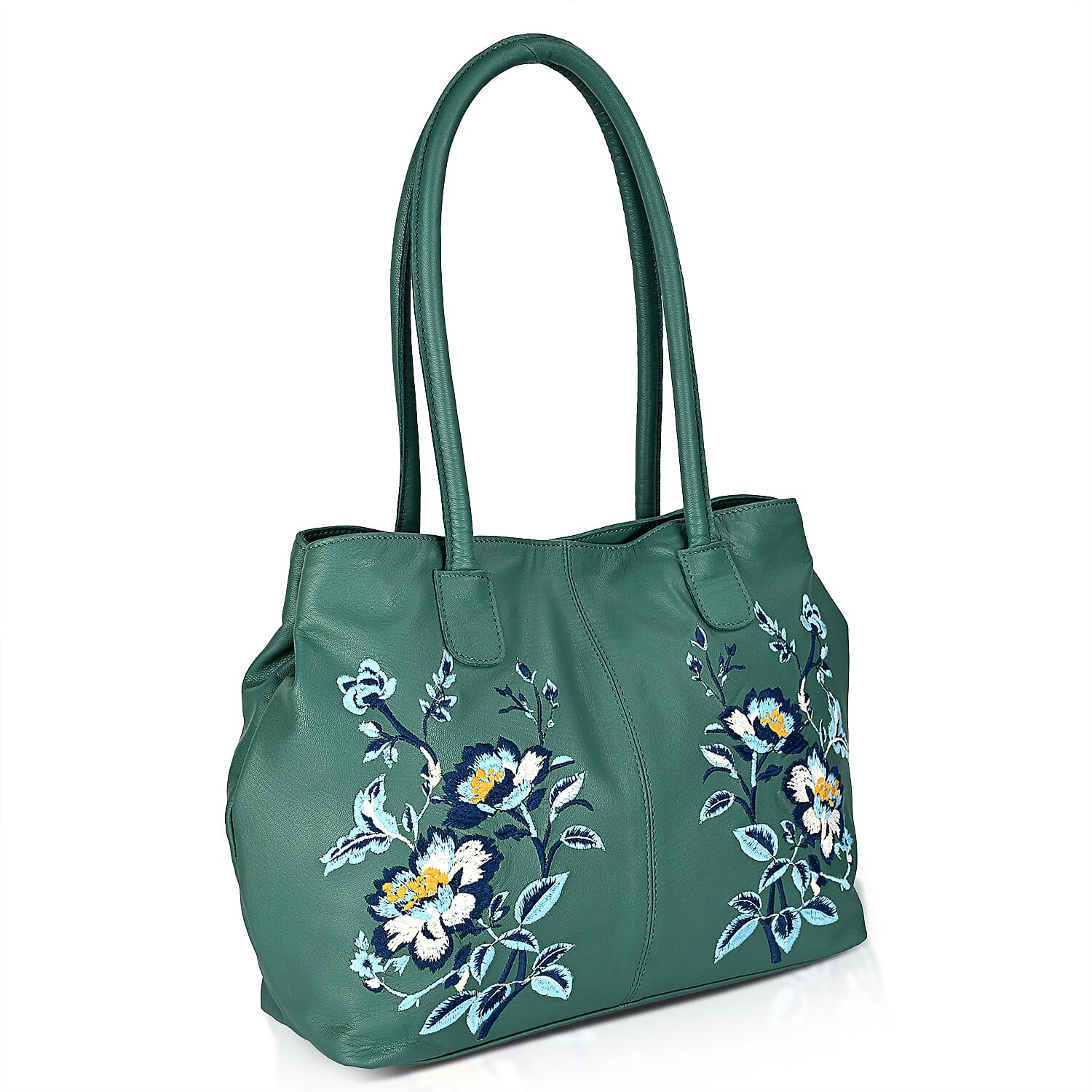 La Marey Leather Embroidery Tote Bag (Size 45x27x10 cm) - Turquoise