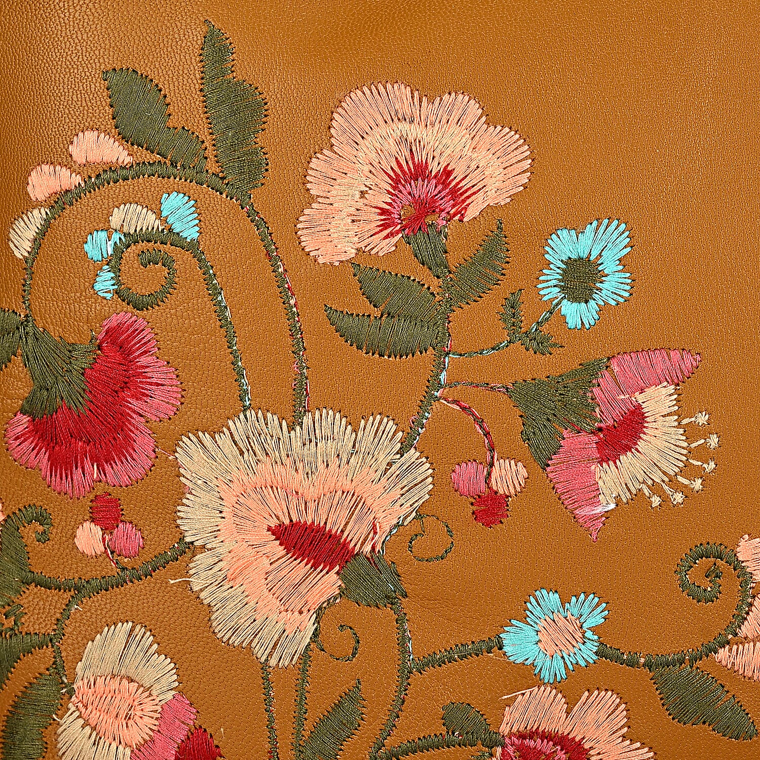 La Marey Leather Embroidery Tote Bag (Size 45x27x10 cm) - Tan