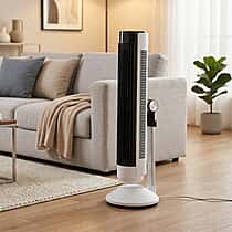 LIVMORE Bladeless Tower Fan with Turbine Air Duct (50W) 6-Speed Oscillating Fan with 9 Hour Timer & Optional Ambient Lighting With Remote Control