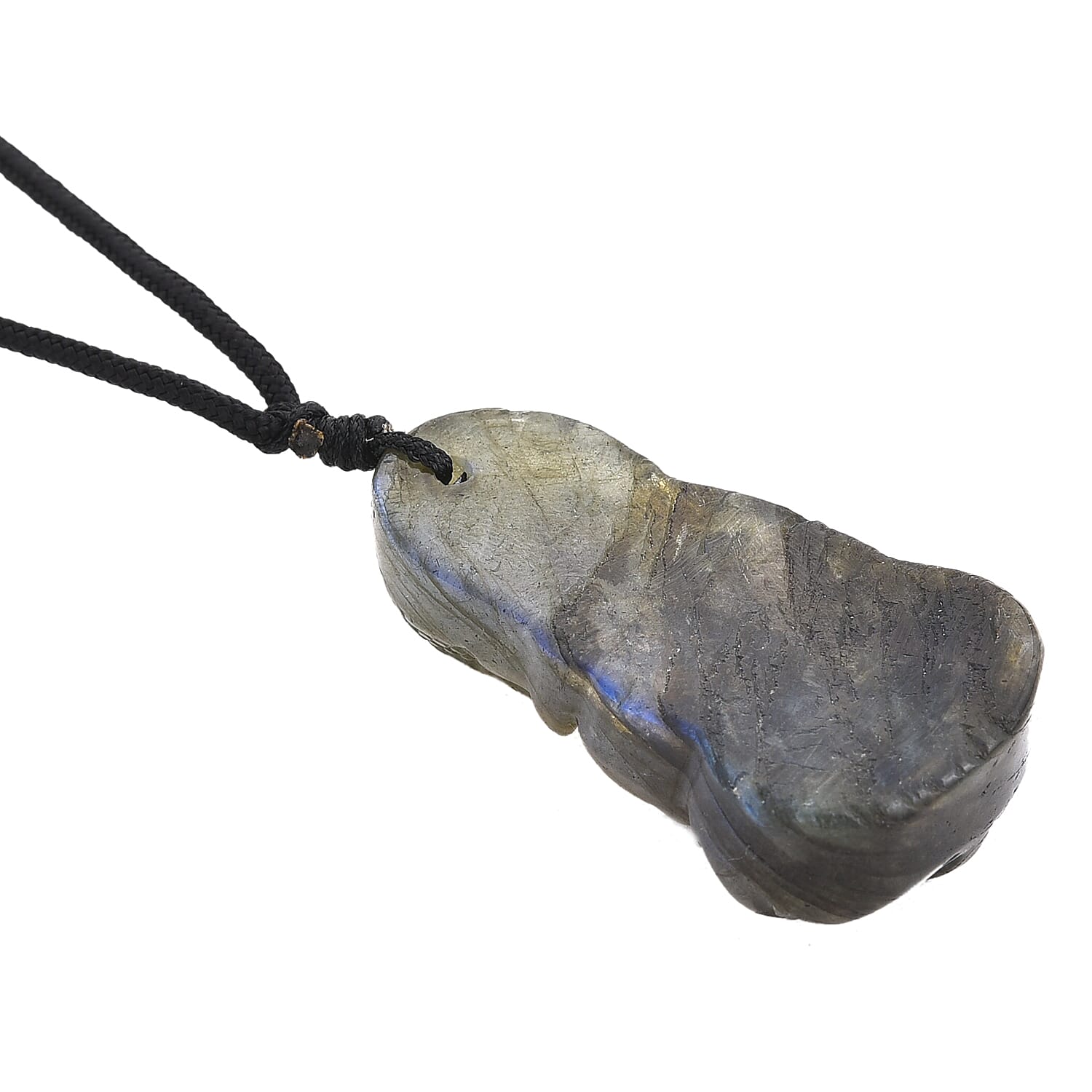Natural Labradorite Carved Necklace with Adjustable Cotton Thread (Up to Size 28) 85.00 Ct. - Buddha