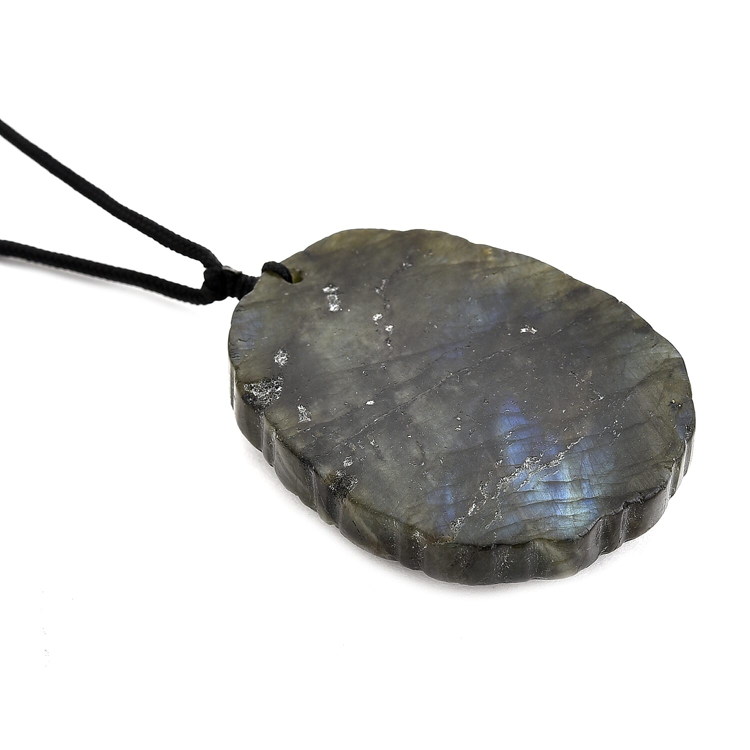 Natural Labradorite Carved Necklace with Adjustable Cotton Thread (Up to Size 28) 200.00 Ct. - Dragon