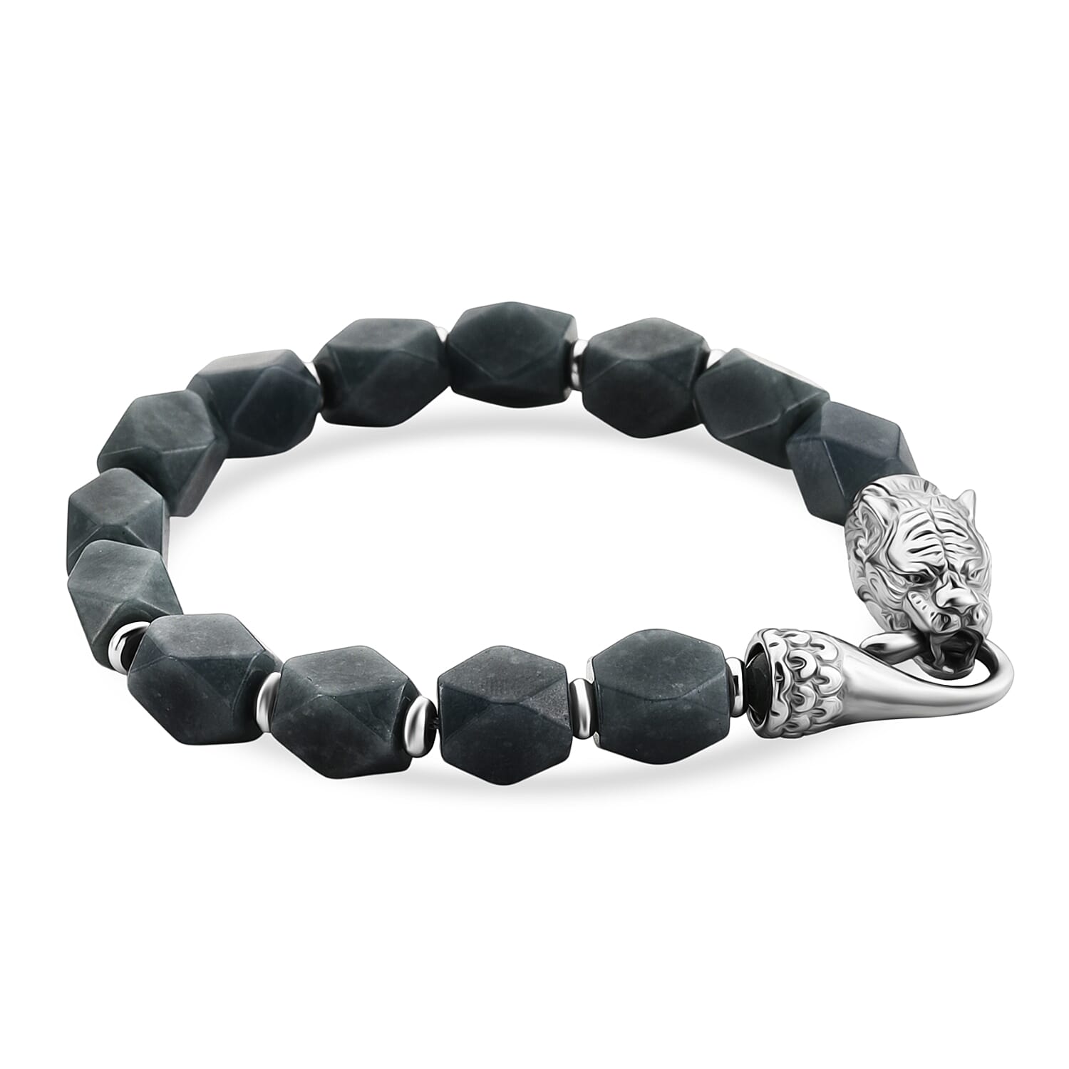 Natural Jade Beads Bracelet (Size - 7.5) with Panther Lock 140.00 Ct.