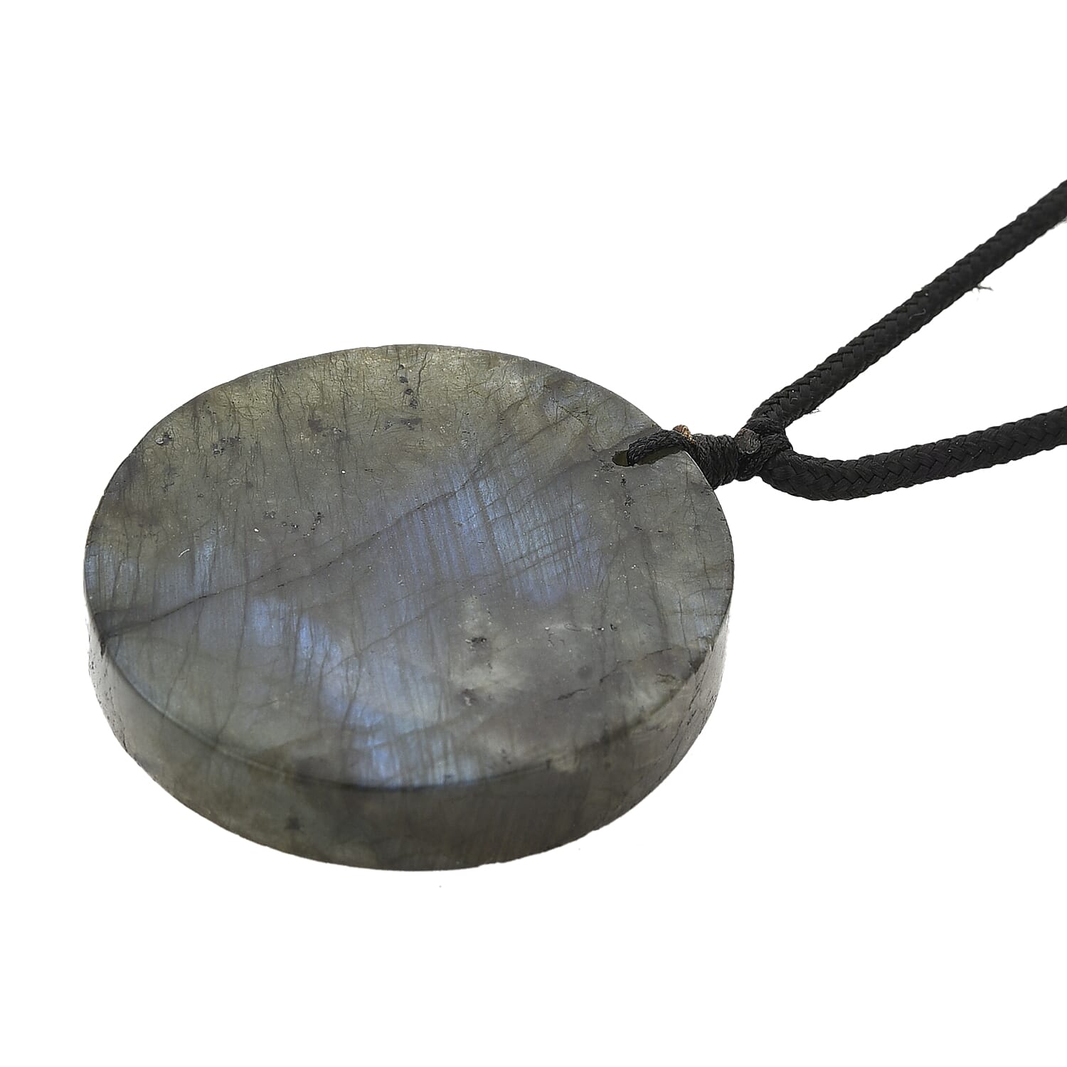 Natural Labradorite Carved Necklace with Adjustable Cotton Thread (Up to Size 28) 140.00 Ct. - Lion