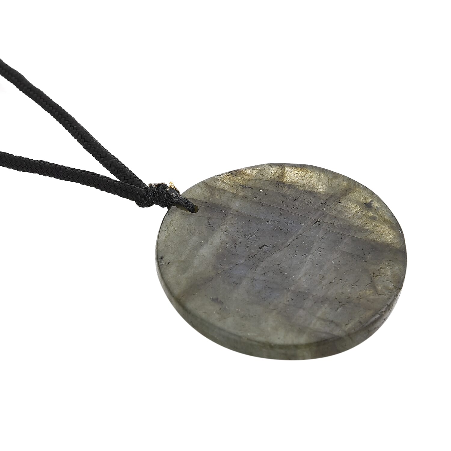Natural Labradorite Carved Necklace with Adjustable Cotton Thread (Up to Size 28) 140.00 Ct. - Lion