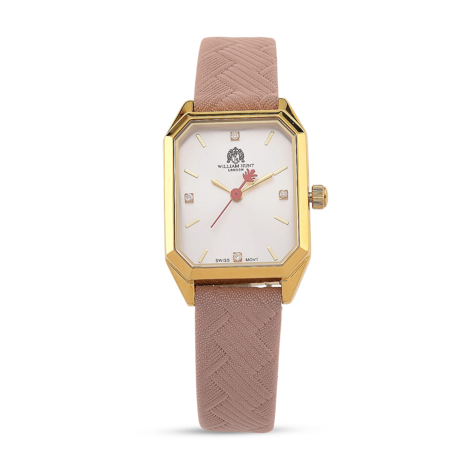 Mothers Day Gift Idea- William Hunt London Legacy Lab Grown Diamond (VVS E-F) 5ATM Water Resistancy Watch with Genuine Leather Strap  Swiss Movement- Pink