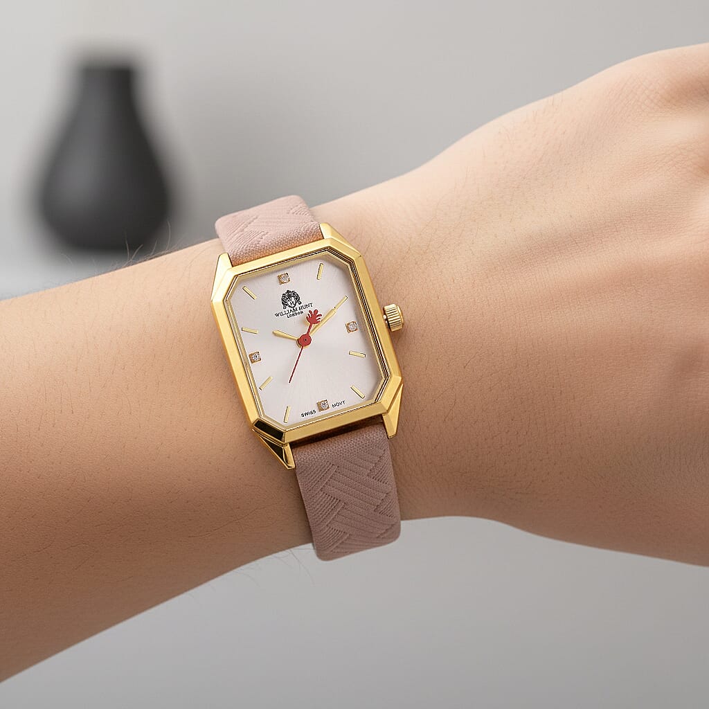 Mothers Day Gift Idea- William Hunt London Legacy Lab Grown Diamond (VVS E-F) 5ATM Water Resistancy Watch with Genuine Leather Strap  Swiss Movement- Pink