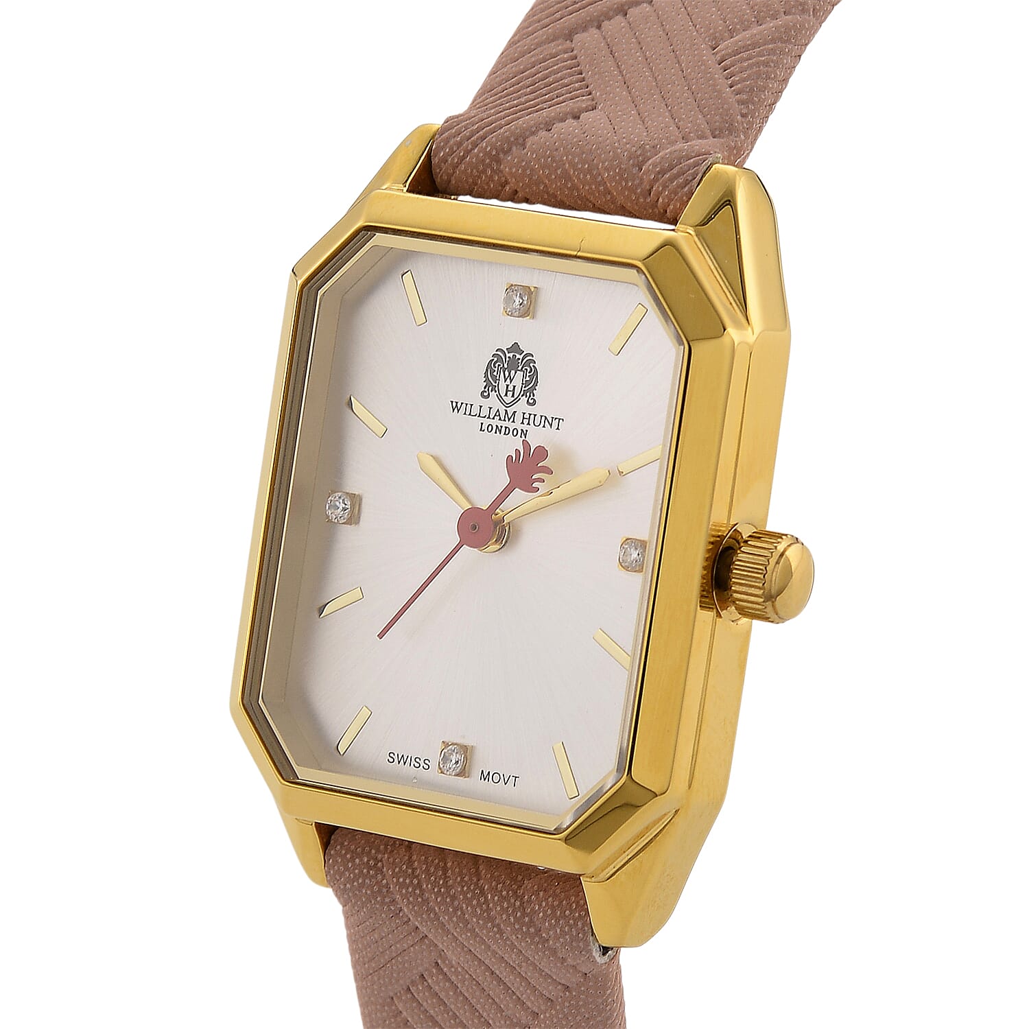 Mothers Day Gift Idea- William Hunt London Legacy Lab Grown Diamond (VVS E-F) 5ATM Water Resistancy Watch with Genuine Leather Strap  Swiss Movement- Pink