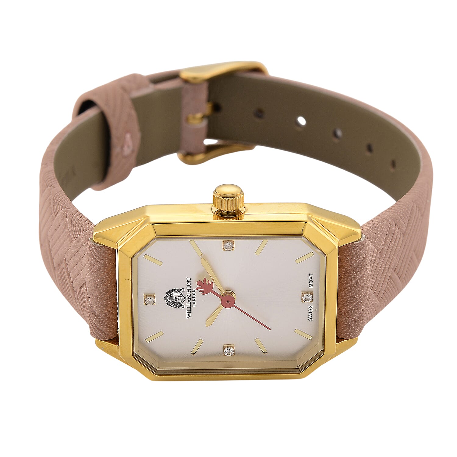 Mothers Day Gift Idea- William Hunt London Legacy Lab Grown Diamond (VVS E-F) 5ATM Water Resistancy Watch with Genuine Leather Strap  Swiss Movement- Pink