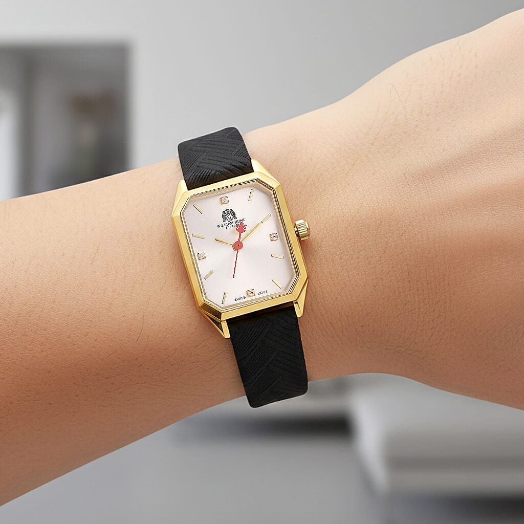 Mothers Day Gift Idea- William Hunt London Legacy Lab Grown Diamond (VVS E-F) 5ATM Water Resistancy Watch with Genuine Leather Strap  Swiss Movement- Black