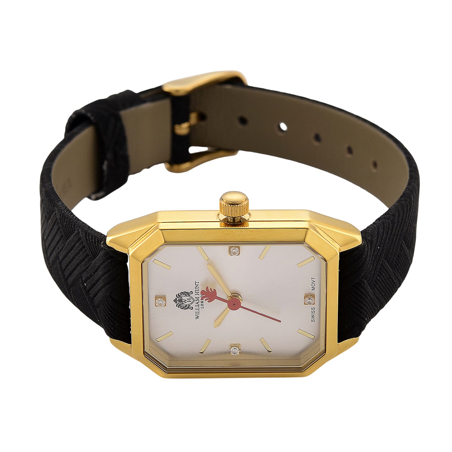 Mothers Day Gift Idea- William Hunt London Legacy Lab Grown Diamond (VVS E-F) 5ATM Water Resistancy Watch with Genuine Leather Strap  Swiss Movement- Black