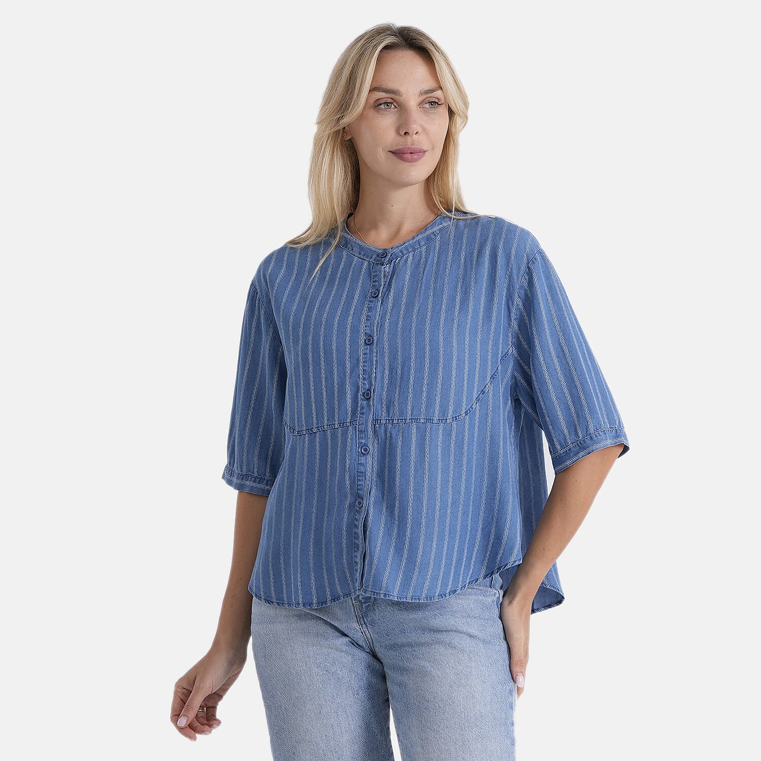 La Marey Super Soft Denim Blouse (Size S, 8-10) - Steel Blue