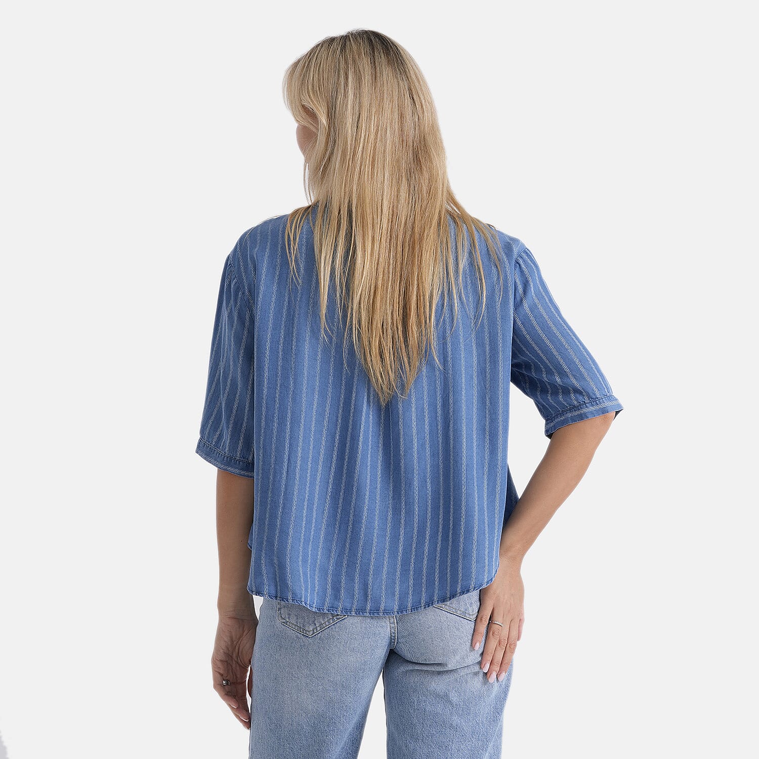La Marey Super Soft Denim Blouse (Size S, 8-10) - Steel Blue
