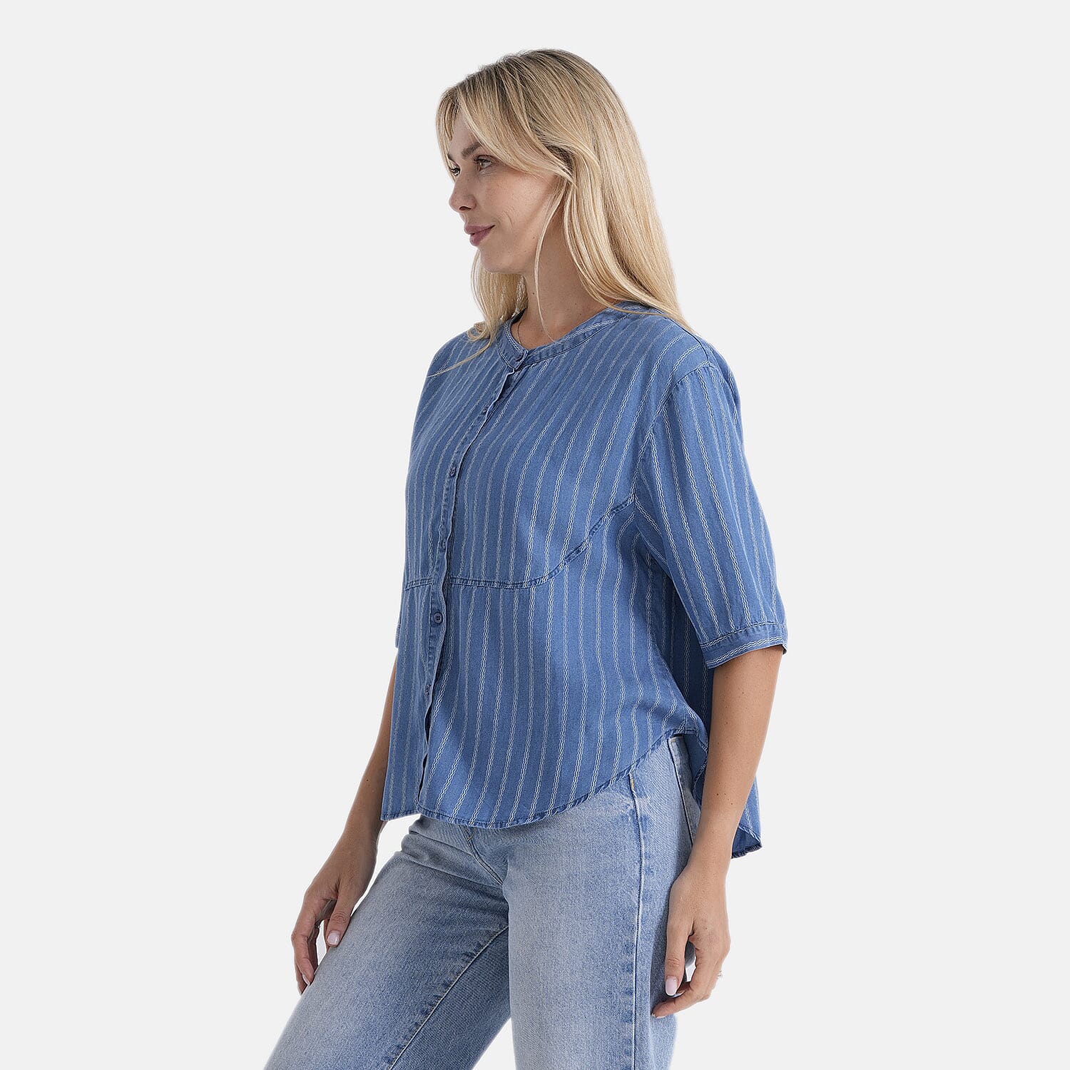 La Marey Super Soft Denim Blouse (Size S, 8-10) - Steel Blue
