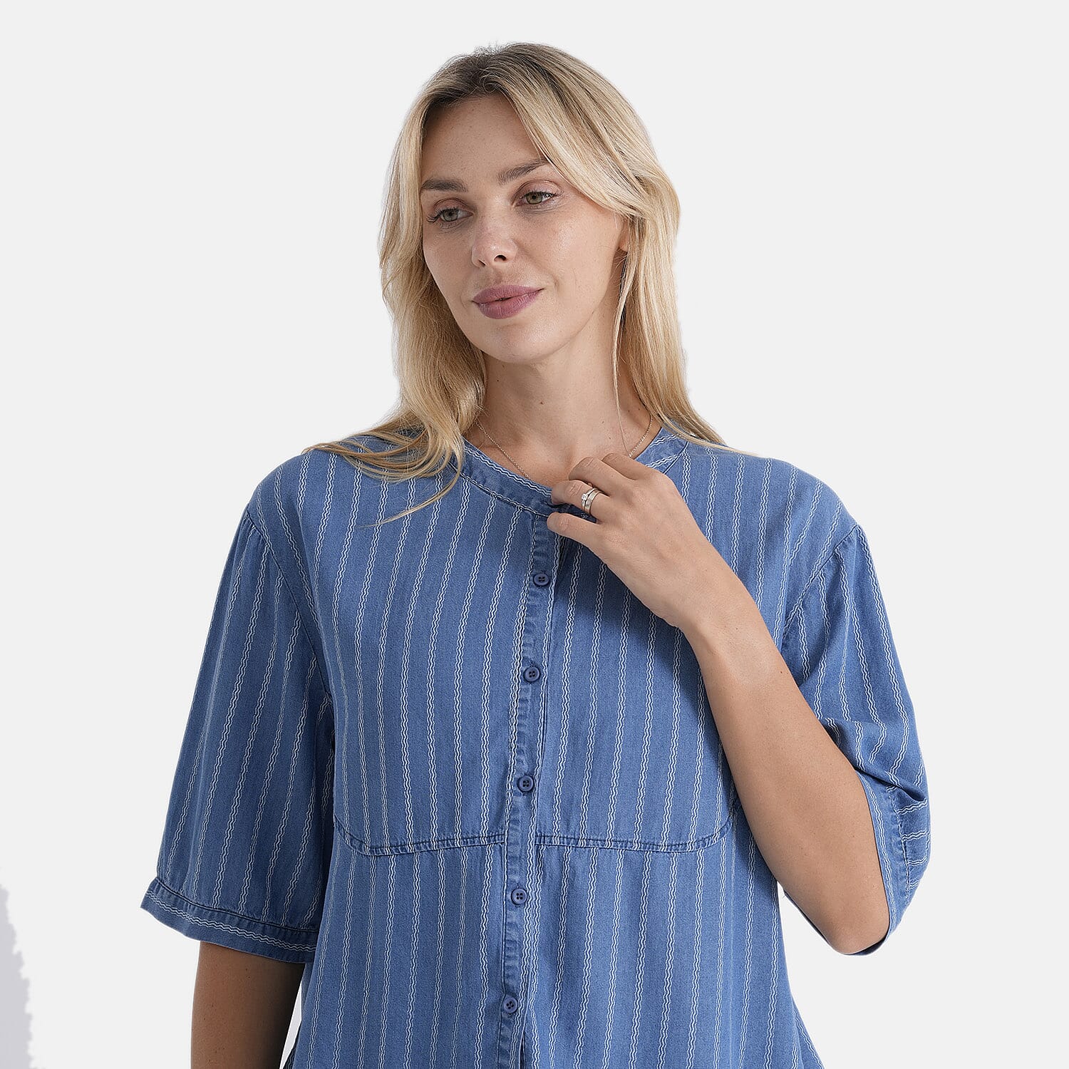 La Marey Super Soft Denim Blouse (Size S, 8-10) - Steel Blue
