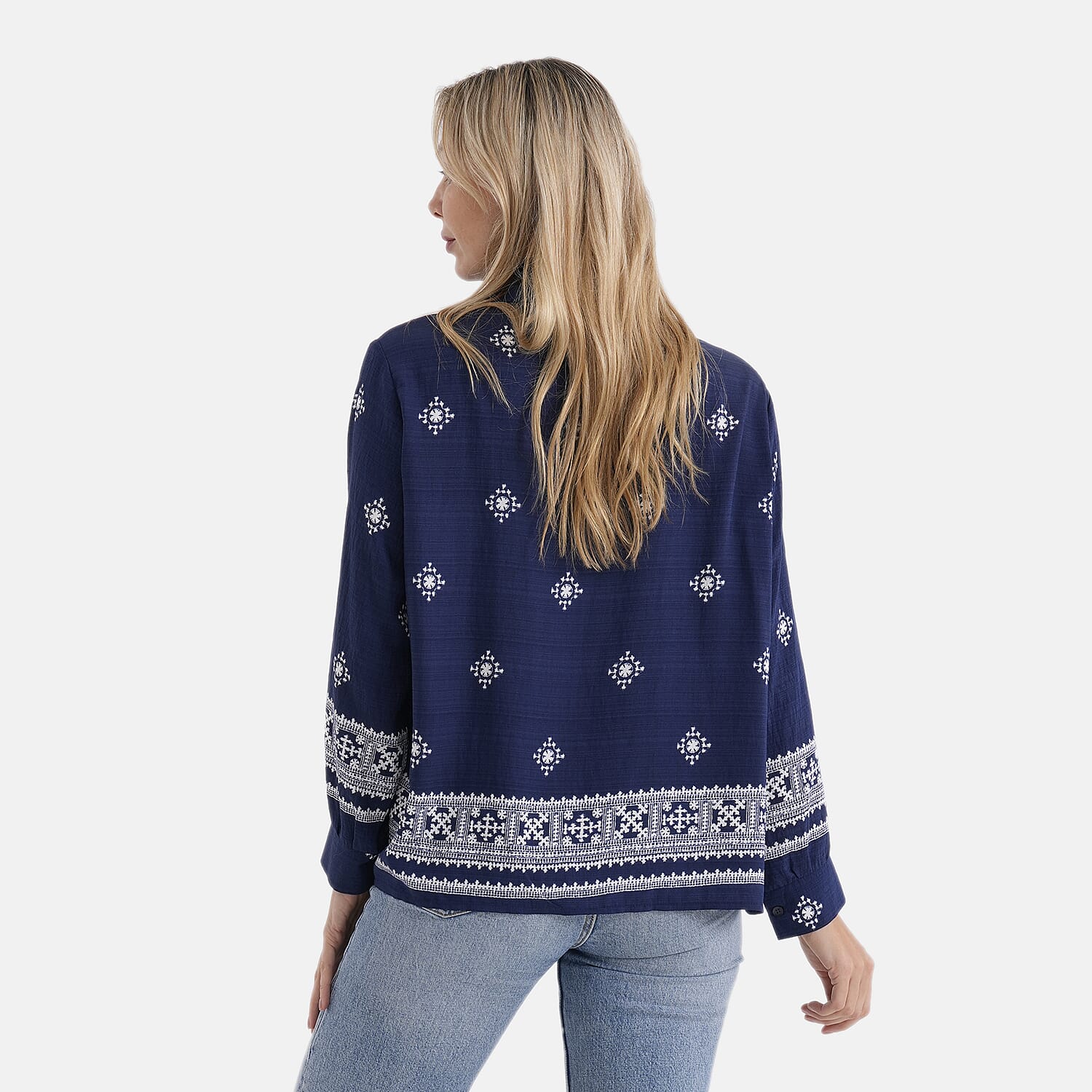 La Marey Placement Print Long-Sleeve Shirt (Size 16 to 22) - Navy Blue