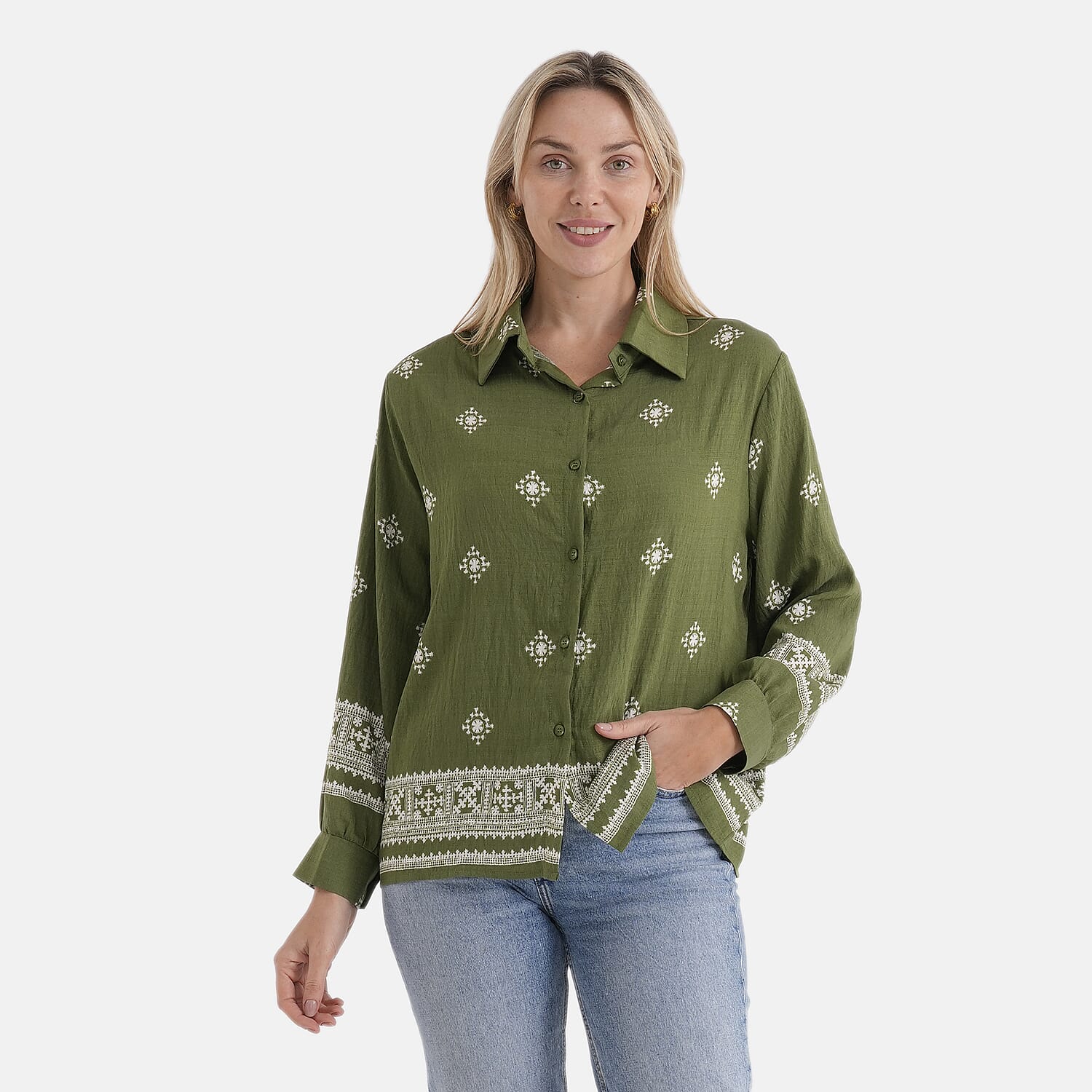 La Marey Placement Print Long-Sleeve Shirt (Size 8 to 14) - Green