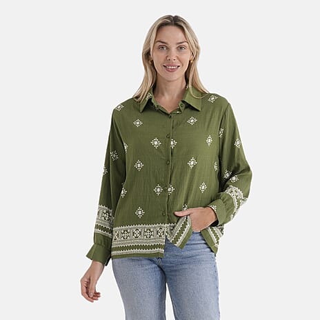 La Marey Placement Print Long-Sleeve Shirt (Size 8 to 14) - Green