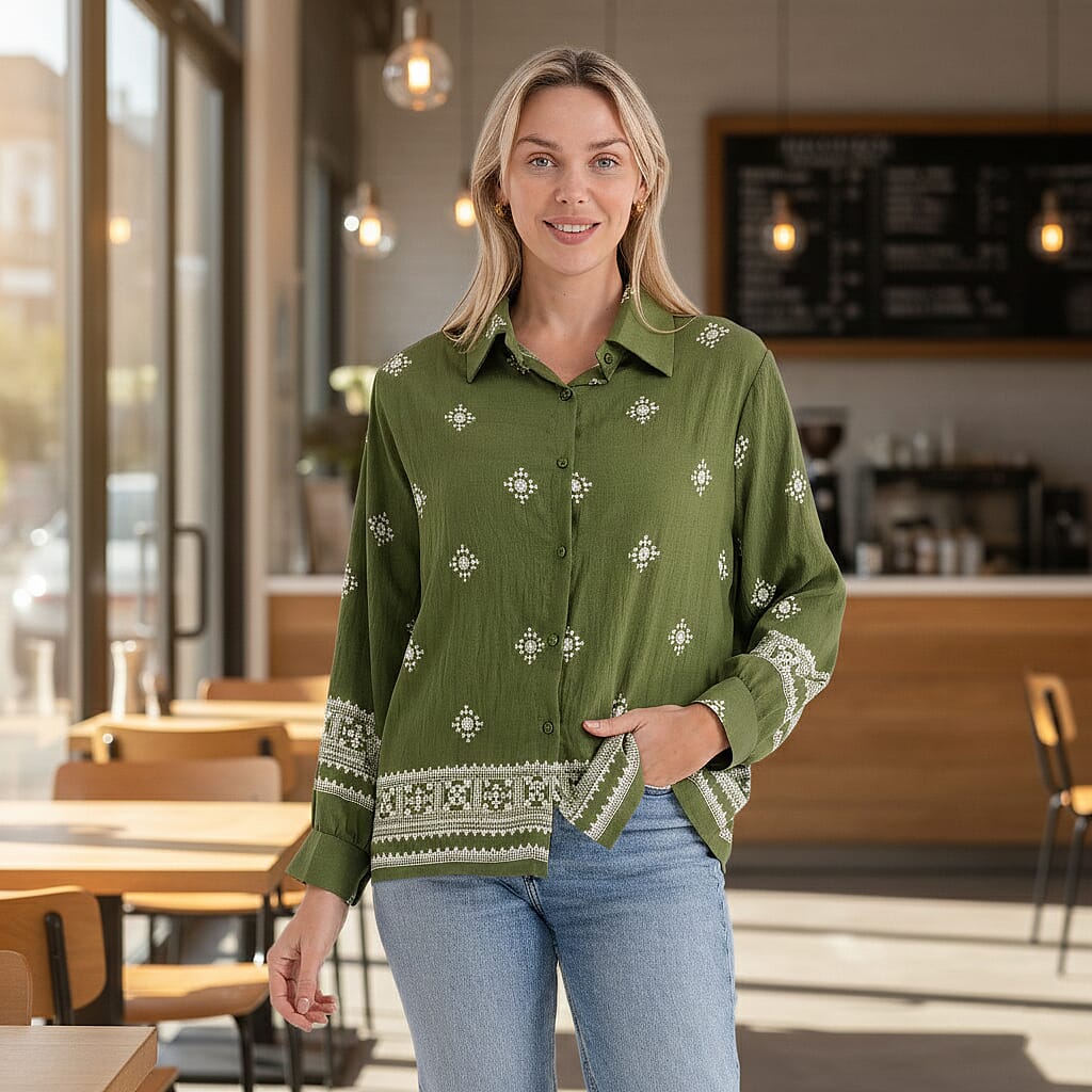 La Marey Placement Print Long-Sleeve Shirt (Size 8 to 14) - Green