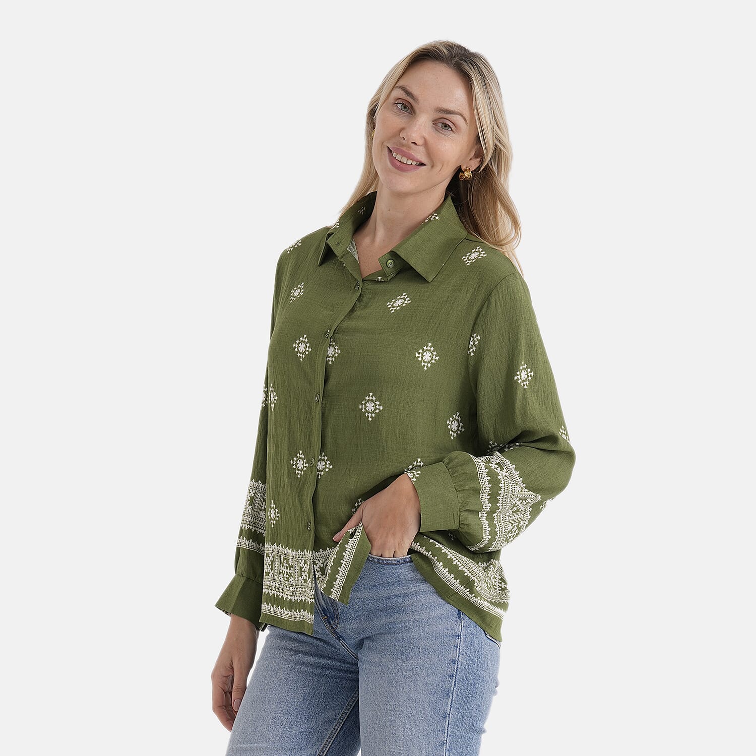 La Marey Placement Print Long-Sleeve Shirt (Size 8 to 14) - Green