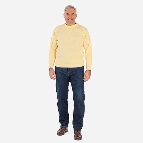 Made In Britain Cavallio Mens Crewneck Jumper With Embroidered Logo (Size L) - Lemon