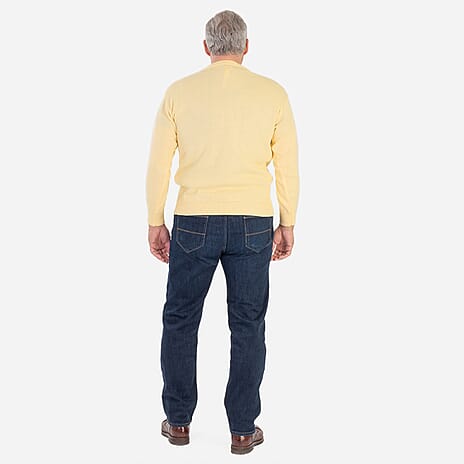Made In Britain Cavallio Mens Crewneck Jumper With Embroidered Logo (Size XL) - Lemon