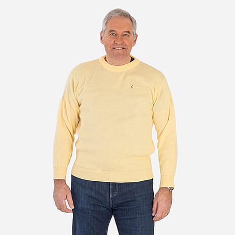 Made In Britain Cavallio Mens Crewneck Jumper With Embroidered Logo (Size XXL) - Lemon